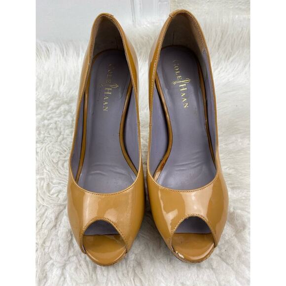 Cole Haan Women's 6.5B Ochre Patent Leather Cork Nike Air Stiletto Heels - Picture 2 of 13